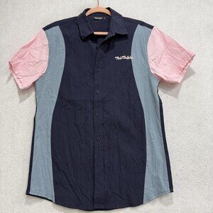 PINK+DOLPHIN Shirt Mens Medium Multicolor Colorblock Short Sleeve Button Up